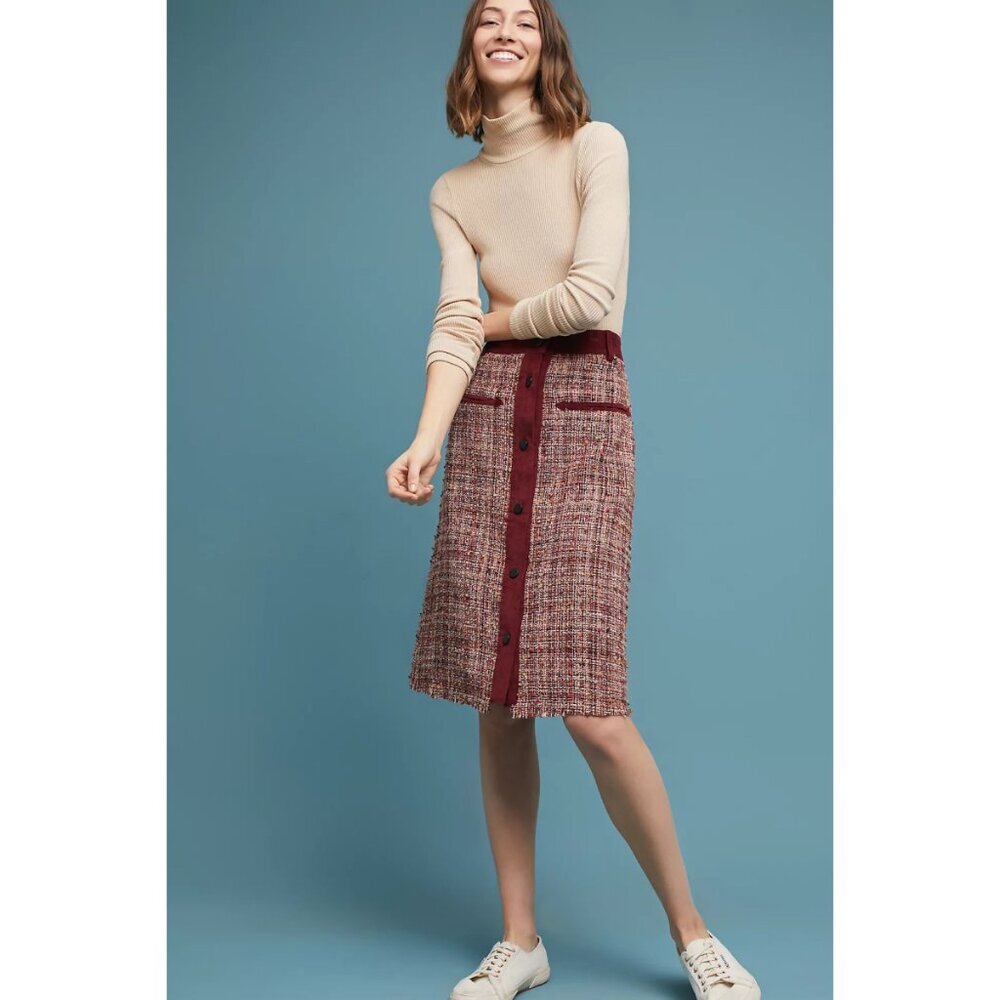 NWT Anthropologie Harlyn Tweed Buttoned Chic Business Casual Pencil Skirt S - Picture 11 of 11